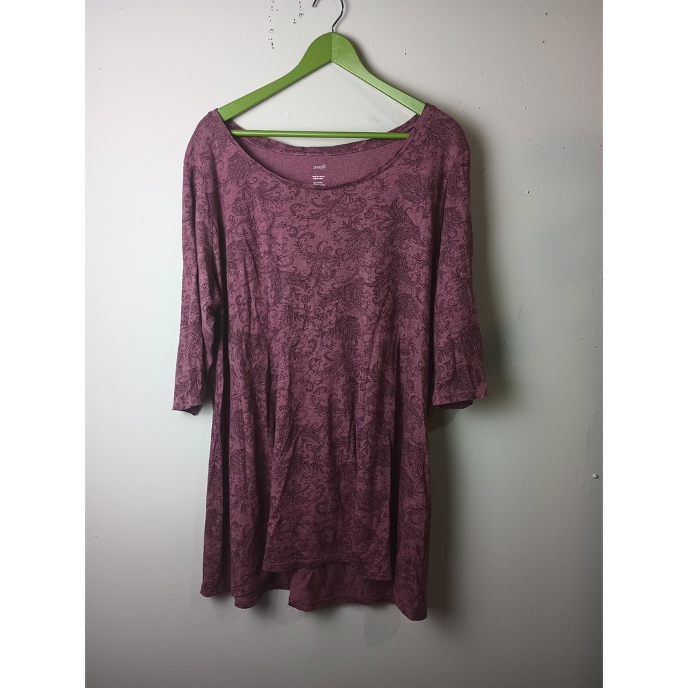Pure Jill Ballet Sleeve Tunic Plum Purple Paisley Floral Print Cotton Modal XL